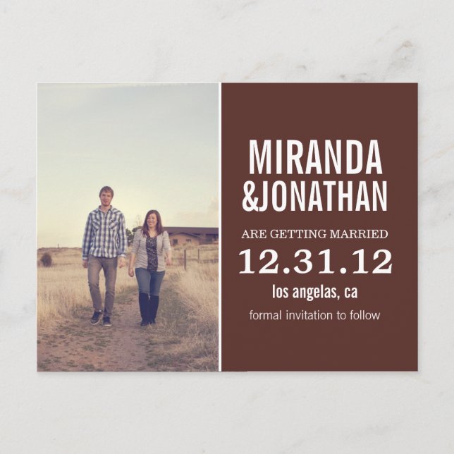 Brown Bold Photo Save The Date Post Cards (Front)