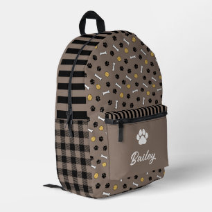 Brown Bones & Balls Paw Print Dog Name Printed Backpack