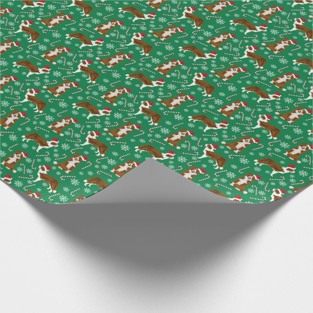 Brown Border Collie Christmas Dog Wrapping Paper (Corner)