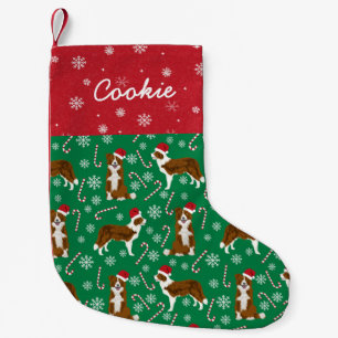 Brown Border Collie Custom Dog Name Small Christmas Stocking