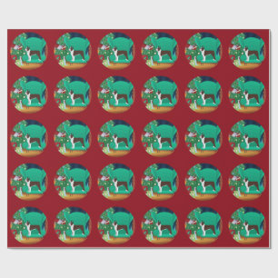 Brown Boston Terrier and Santa's Gift Wrapping Paper