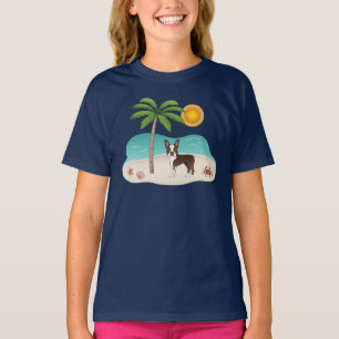 Brown Boston Terrier At A Tropical Summer Beach T-Shirt