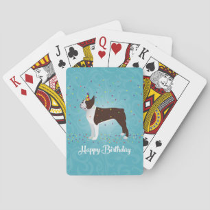Brown Boston Terrier Birthday Design Playing Cards