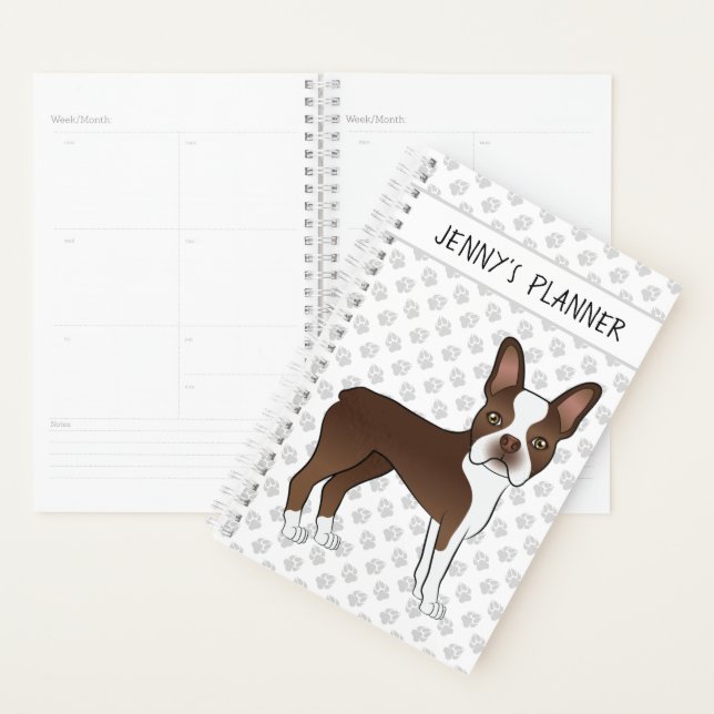 Brown Boston Terrier Cartoon Dog & Custom Text Planner (Display)