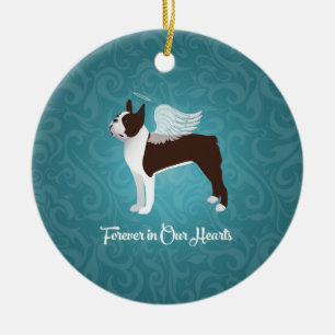 Brown Boston Terrier Dog Angel Pet Memorial Ceramic Tree Decoration