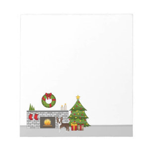 Brown Boston Terrier In A Festive Christmas Room Notepad