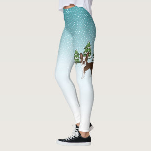 Brown Boston Terrier In A Winter Forest Leggings