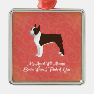 Brown Boston Terrier My Heart Will Always Smile Metal Tree Decoration