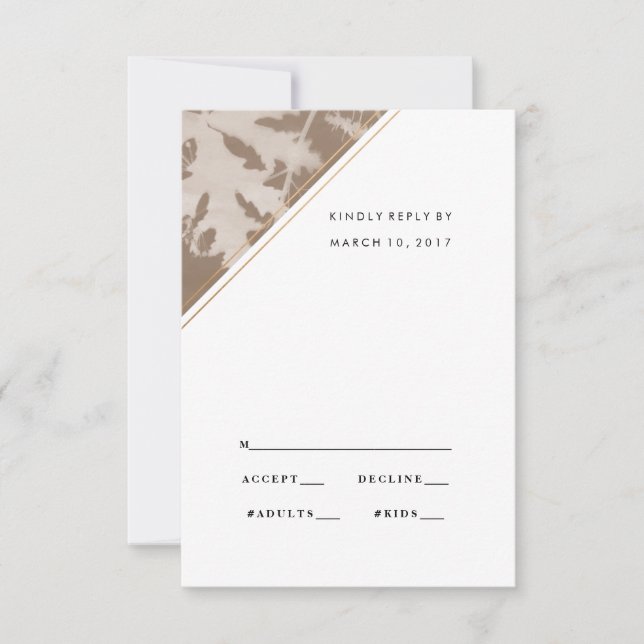 Brown botanical wedding rsvp card, reply card (Front)