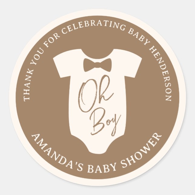Brown Bow Tie Baby Shower Classic Round Sticker (Front)