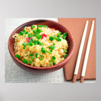 Brown bowl with a portion of cooked rice poster