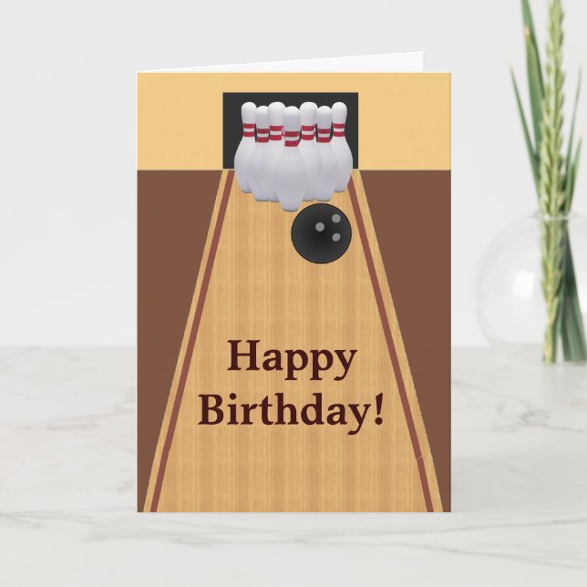 Brown Bowling Birthday Greeting Card (Front)