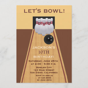 Brown Bowling Birthday Party Invitation