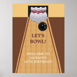 Brown Bowling Birthday Party Poster