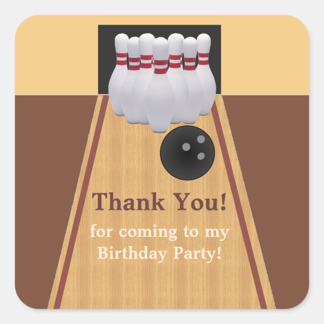 Brown Bowling Birthday Party Sticker (Front)