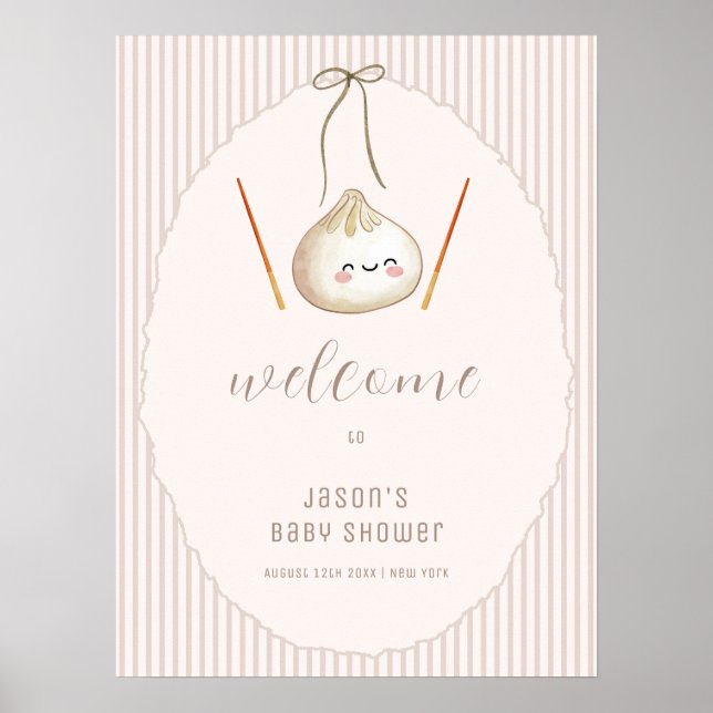 Brown Boy Bow Asian Dumpling Baby Shower Welcome  Poster (Front)