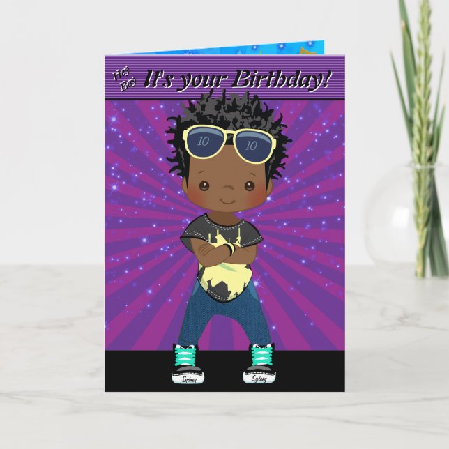 Brown Boys Hip Hop Word Search Happy Birthday Card (Front)
