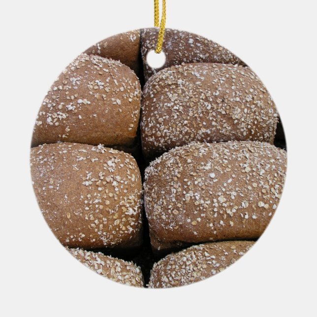 Brown bread rolls ceramic tree decoration (Front)