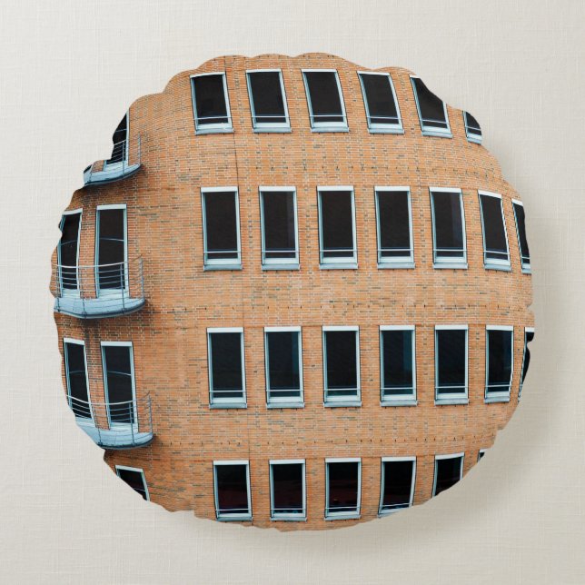 Brown brick wall building round cushion (Front)
