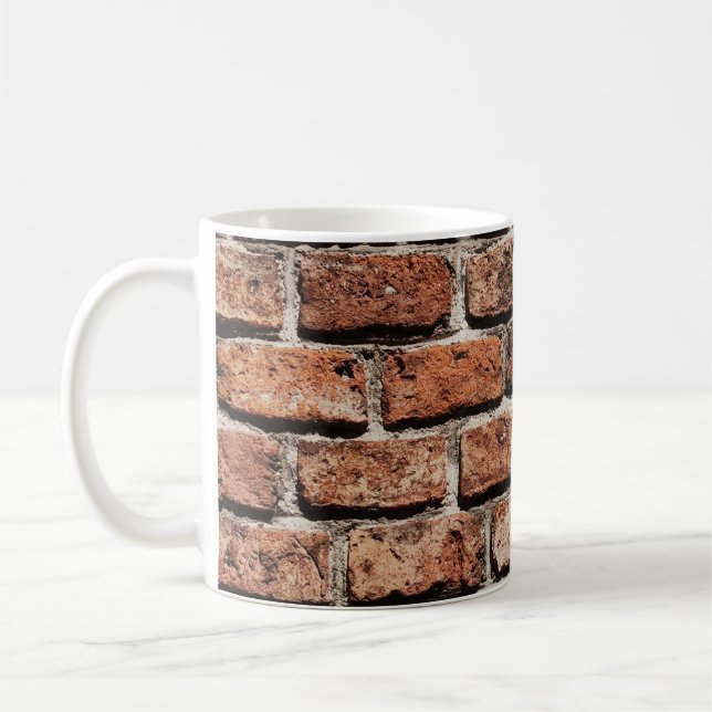 Brown brick wall on daylight coffee mug (Left)