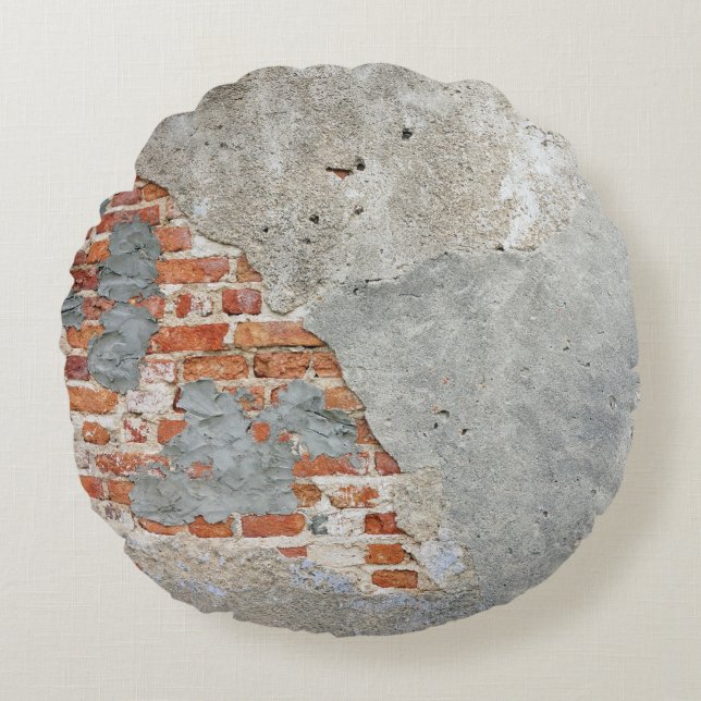 Brown brick wall round cushion (Front)