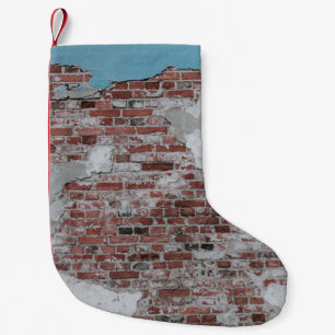 Brown brick wall small christmas stocking