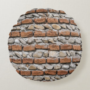 Brown bricks wall round cushion