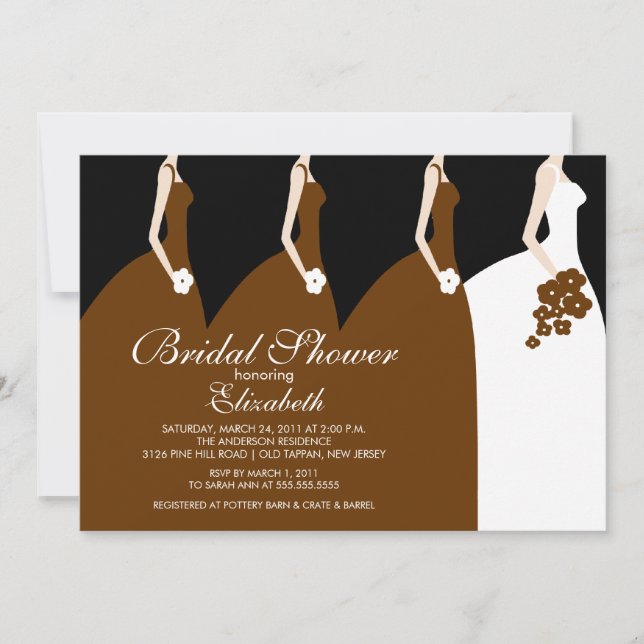 Brown Bride Bridesmaids Bridal Shower Invitation (Front)