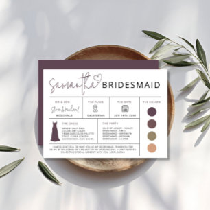 Brown Bridesmaid Info Card, Bridal Party Guide Invitation