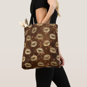 Brown Bronze Bright Golden Lips Sensual Kisses Tote Bag