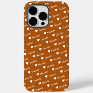 Brown Bronze Repeating Name Script Heart iPhone 14 Pro Max Case