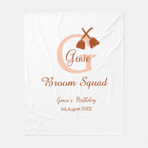 Brown broom Squad Birthday name peach monogram Fleece Blanket