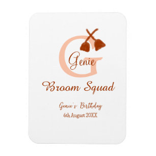 Brown broom Squad Birthday name peach monogram Magnet