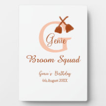 Brown broom Squad Birthday name peach monogram