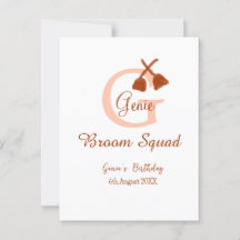 Brown broom Squad Birthday name peach monogram