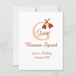 Brown broom Squad Birthday name peach monogram Postcard