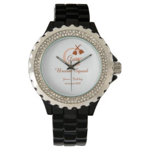 Brown broom Squad Birthday name peach monogram Watch