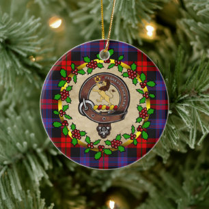 Brown/Broun Clan Badge & Tartan Personalised Xmas Ceramic Tree Decoration
