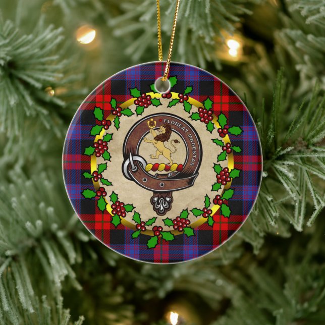 Brown/Broun Clan Badge & Tartan Personalised Xmas Ceramic Tree Decoration (Tree)