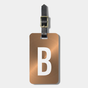 Brown Brushed Metallic Monogram Initial Luggage Tag