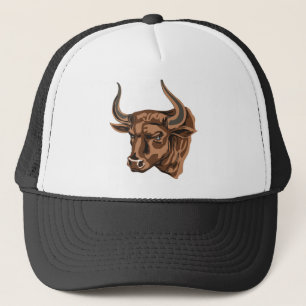 brown buffalo with big horns trucker hat