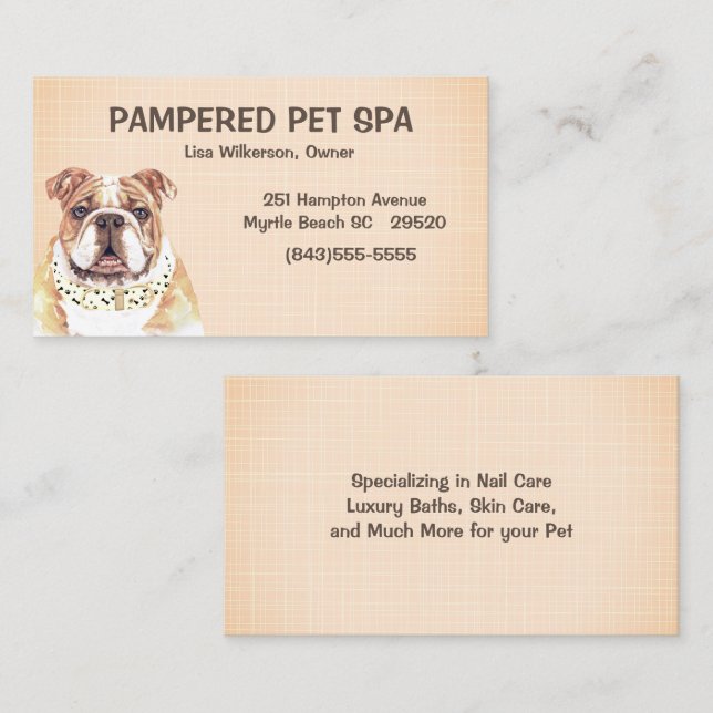  Brown Bulldog Pet Groomer Business Card (Front/Back)
