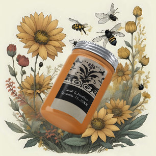 Brown Bumble Bee Damask Save the Date