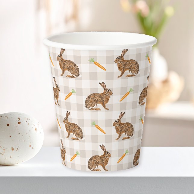 Brown Bunnies And Carrots Rustic Rabbit Pattern Paper Cups (Creator Uploaded)