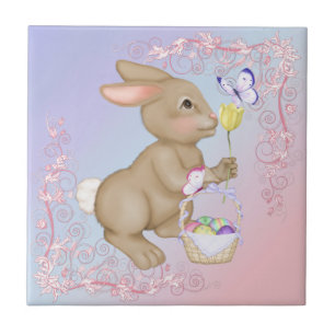 Brown Bunny and Egg Basket Tile