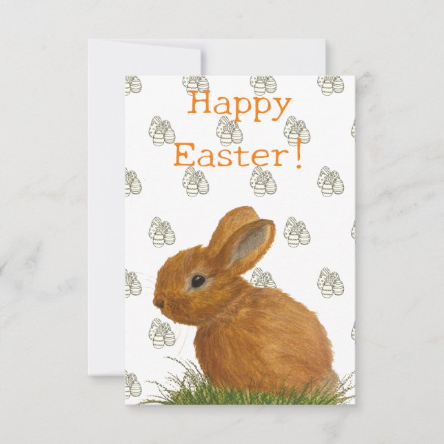 Brown Bunny Easter Flat Card (Front)