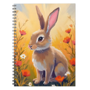 Brown Bunny Floral Field Animal Painting Notebook