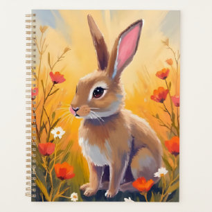 Brown Bunny Floral Field Animal Painting Planner