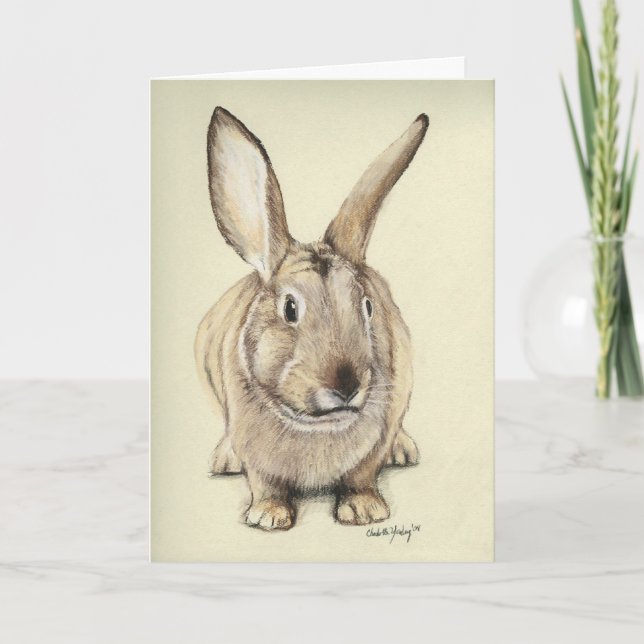 "Brown Bunny" Rabbit Animal Art Greeting Card (Front)