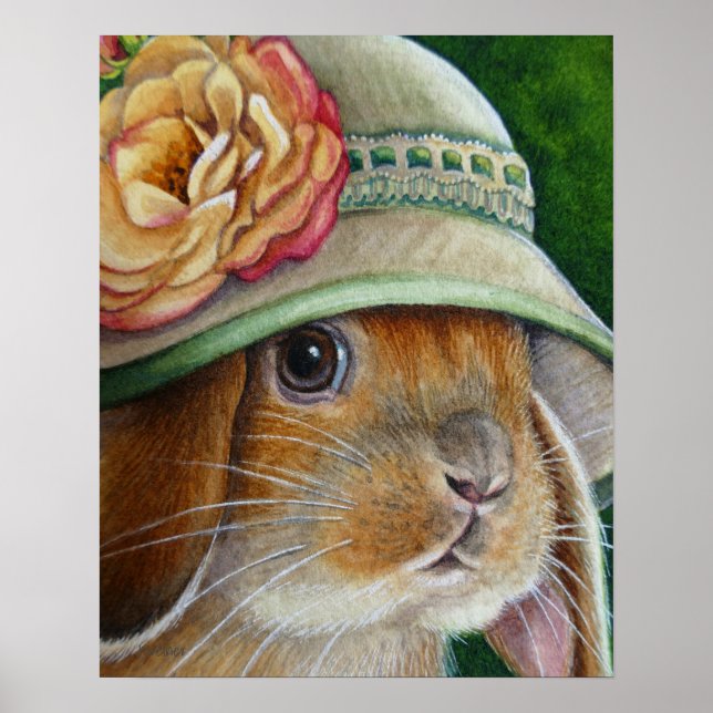 Brown Bunny Rabbit in Spring Bonnet Art 16x20 Poster (Front)